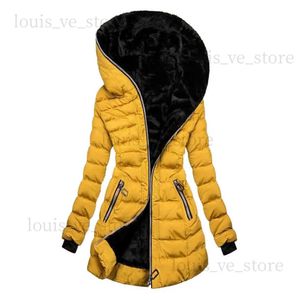 Women's Down Parkas Winter Women's Hooded Jacket Coat Solid Color Zipper Closure Slim Waist Hooded Quilted Overcoat for Women Outdoor T231204
