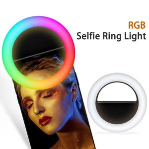 Światła selfie LED Selfie Ring Light dla obiektywu telefonu komórkowego Portable RGB Kolorowe światła lampy flash dla YouTube telefon komórkowy Live Lighting 231204