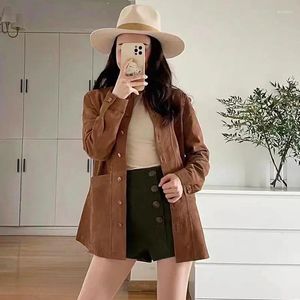 Kvinnans jackor 2023 Autumn and Winter Retro Casual Shirt Women Goatskin Single-Breasted Jacket