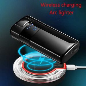 Inteligente de carregamento sem fio indução laser elétrico usb mais leve metal ao ar livre à prova vento pulso plasma duplo arco presente masculino