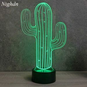 Luzes noturnas Nighdn 3D Cactus Flower Night Light Lamp Illusion Led 7 Color Changing Touch Controle Remoto Mesa Decoração Lâmpadas Presentes YQ231204