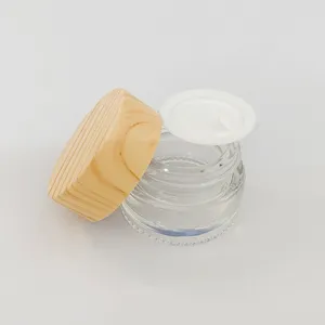 Portable Makeup Packaging Bottle Wood Grain Lid Sample Tank Glass Containers for Thick Wax oil Box 5ml Cosmetic Jars Storage Herb Cream