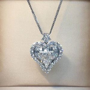 Coração amantes laboratório diamante pingente real 925 prata esterlina festa de casamento pingentes colar para mulheres nupcial charme jóias 210307k