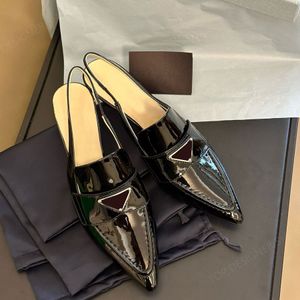 Triangle Decoration Pointed toes slingback sandal Kitten heels dress shoes leather pumps shoes women's Luxury designer heel shoes Office Dinner shoes