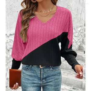 Women's Sweaters Autumn Elegant Fashion Chic Women Contrasting Color Long Sleeve V Neck Button Batwing Loose Casual Pullover