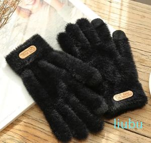 Fem pekare vävda handskar vinter varm tjock skärm ullhandskar mobiltelefon surfplatta kvinnor kashmir ull