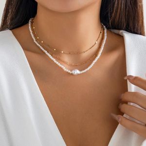 Pendant Necklaces PuRui Elegant Imitation Pearl Necklace For Women Multilayer Link Chain Charm Gold Color Choker Jewelry On The Neck Collar
