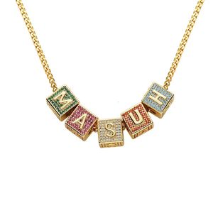 Charms Custom Personality Numbers Letters Name Cube Pendants Necklaces for Men Hip Hop CZ Stone Bling Iced Out Rapper Jewelry 231204