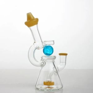 New Arrived Glass Bong Nocturnal Ball Rotation 7" Hookahs With 14mm male bowl yellow tip Bongs Recycler Oil Rig wax water pipe bubbler LL