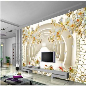 Espaço de expansão tridimensional 3D Yulan Jiuyuqiao Caverna mural 3d papel de parede 3d papéis de parede para tv pano de fundo304f