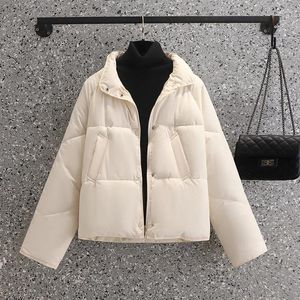 Women's Trench Coats Women Winter Coat Short Puffer Jacket Long Sleeve Parka Zipper Buttons Thick Warm Down Korean Casual Loose Black