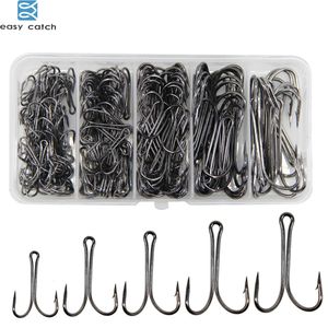 Fiskekrokar Easy Catch 150pcs/Box High Carbon Steel Double Fishing Hooks Fly Binding Double Hook For Jig Bass Fishhook 231204