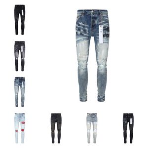 Designer Mens Fioletowe dżinsy dla mężczyzn Plus Rozmiar Spodnie Moda Women Trendy w trudnej sytuacji Czarne Rowerzysta Slim Fit Motorcycle Dresspants28-40