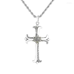 Chains Men's Necklace Vintage Silver Color Cross Of The Eye God Pendant Charm 55cm Length Chain Jewelry For Male Hip-hop Style