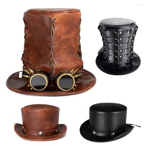 Berets Vintage Steampunk Men's Hat with top Leather Lower Halloween Halloween Gothic Rave Nightclub