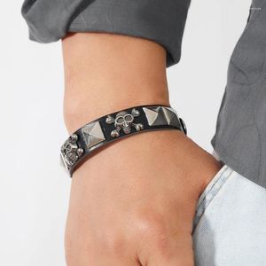 Charm Bracelets Vintage Black Width Woven Leather Bracelet For Men Punk Steel Skeleton Skull Jewelry Gifts Para Hombre