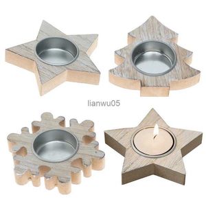 Candle Holders Christmas Wooden Candlestick Snowflake Wood Candle Trays Star Snowflake Xmas Tree Holders Festival Party DecorL231204