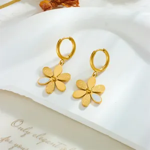 Brincos de argola ALLME fofos de aço inoxidável 18K banhados a ouro PVD cor fosca superfície lisa metálica margarida pétala de flor para mulheres