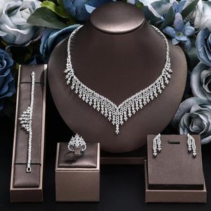 Halskette Ohrringe Set 2023 4PCS Arabisch Hochzeit Braut Für Frauen Indischer Nigerianischer Zirkon Schmuck Verlobungsfeier