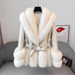 Womens Jackets Winter VNeck Fox Fur Sheepskin Jacket Outwear One Coat Overcoat Fashion Loose Thicke Warm Parka 231204