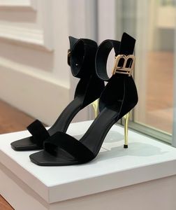 العلامة التجارية الأنيقة Bal Saveria Sandals Shoes Women B-Embilled Gold-Tone Hardware Uma High Heels Party Dress Lady Gladiator Sandalias EU35-41 مع Box