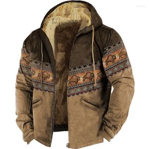 Felpe con cappuccio da uomo Giacche da uomo stampate in 3D Autunno Inverno Uomo Casual Con cappuccio Cerniera in pile Cotone Western Cowboy Vintage Sportswear Felpa con cappuccio