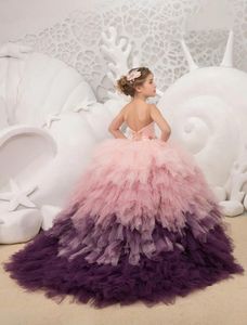 Girl Dresses Flower Dress Sleeveless Tulle Lace Printing Layered Princess Ball First Communion Kids Surprise Birthday Present