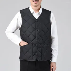 Men's Vests Fashionable Men Vest V-neck Down Padding With Button Closure Cold-proof Sleeveless Jacket Autumn Winter Solid Color