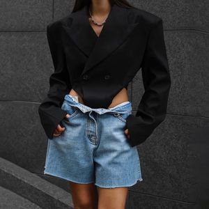 Kadınlar Squits Blazers Sonbahar Kadın Düğmesi Y2K Giysileri Dönüşü Yatak Hollow Out Uzun Kollu Sıska Bodysuit Blazer Club Street Giyim Romper YJ22224PF 231202