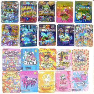 커스텀 3.5g mylar bag 지퍼 이국적인 실내 꽃 포장 가방 coochie pupperz don merfos melanie razzles bubble gum runtz booberriez blue lemon edible pack