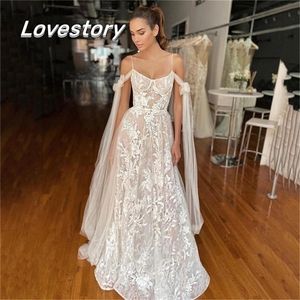 Abiti sexy urbani A Line Spaghetti Strap Wedding Lace Sweetheart Abito da sposa Boho Applique Abito con spalle scoperte Abiti De Noiva 231202