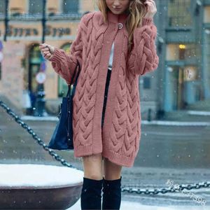 Swetry damskie różowy swetra kardigan kintted długa kurtka jesienna zimowa szydełka luźne sweter z długim rękawem 2022 ciepłe skoczki przyczynowe kardigany T231204
