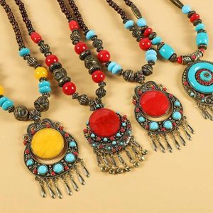 Pendant Necklaces Retro Bohemia Necklace Tibetan Jewelry Ethnic Tassel Head Chain Forehead Tiara