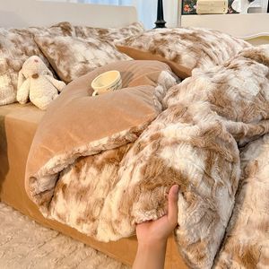 寝具セットダブルベッドのための超暖かい快適なセットウサギのぬいぐるみシートクイーンキングサイズ冬231204