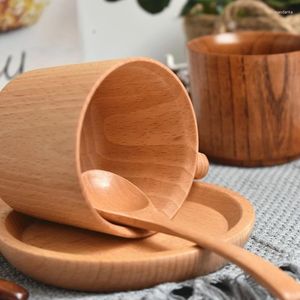 Mugs Wood Coffee Cups Elegant Handmade Wooden Eco-Friendly Drinking Cup With Handle For Tea Water Juice Milk M68E