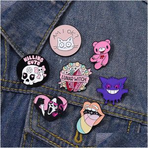 Pins Broschen Rosa Punk Emaille Pins Benutzerdefinierte Hexe Bär Zunge Geist Anruf Revers Abzeichen Gothic Halloween Schmuck Geschenk Für Freunde Drop Dhscz