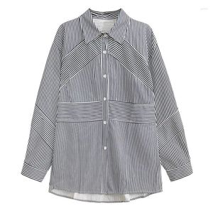 Blusas femininas manga longa listrado camisa feminina topos primavera outono na moda streetwear solto casual emendado lapela feminino 91065
