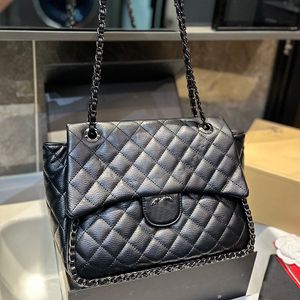 Luxury Women Large Capacity Crossbody Bag Diamond Lattice Leather Chain Quilted Classic Flap Handbag Designer Wallet Vintage Suitcase Sacoche Evening Clutch 27CM