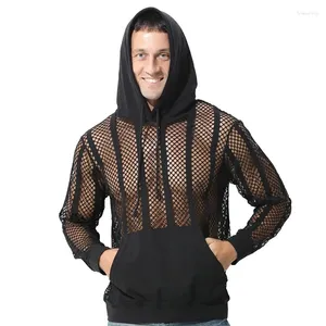 Men's Hoodies Fashion Fishnet Hollow Out Long Sleeve Hooded Sweatshirts Male Tracksuit Pollover Casual Tops Men Streetwear