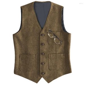 Men's Vests Business Suit Vest Slim Fit Herringbone Tweed Wedding Sleeveless Waistcoat Gilet Homme Blazer For Groom Dress