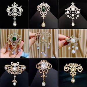 Pins Brooches Vintage Temperament Natural Pearl Tassel Brooch for Woman Luxury Jewelry Elegant Geometric Style Zircon Corsage Broochpin 231204