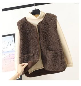 Gilet da donna Gilet da donna Moda Tasche con o-collo Cappotti senza maniche Abbigliamento 2023 Autunno Inverno Sciolto Pendolare Top All-match Giubbotti