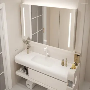 Torneiras de pia de banheiro, lavatório inteiro, madeira de borracha, resistente à pintura, espelho inteligente