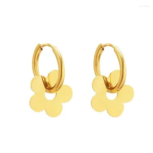 Stud Earrings RAMOS Flower Charm Hoop For Women Girls 18K Gold Plated Stainless Steel Handmade High Polished