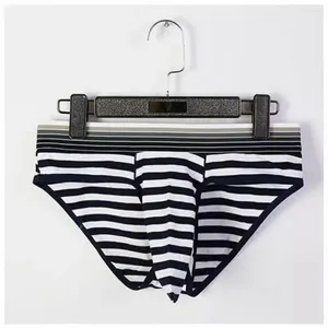 Underpants Cotton Men's Underwear Striped Separation Briefs Trunk Bulge Penis Pouch Elastic Big Cock Gay Enhance Sexy Lingerie