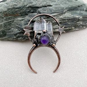 Pendanthalsband 10st lödad vintage Böhmen Gotiska smycken Naturlig Clear Quartz Amethysts Crystal Double Horn Crescent Moon My231063