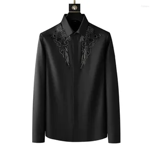 Męskie koszule 2023 Autumn Designer Print Shirt Długie rękaw Slim Fit Dress Business Party Social Party Tuxedo Blouse Men Ubranie