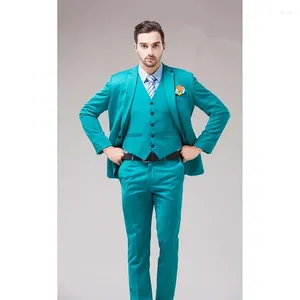 Mäns kostymer 2023 Green Blue Groom Tuxedos Notch Lapel Suit Turquoise Bridegroom Wedding Dinner Man (Jacket Pants Vest)