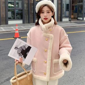 Women's Trench Coats Vintage Cashmere Jacket Winter Solid Color Loose Stitching Long Sleeve Coat Korean Style Thickening Parkas