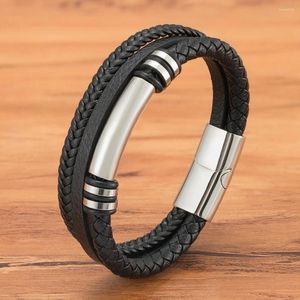 Charm Bracelets XQNI Multi-layer Leather Men's Bracelet Stainless Steel Magnet Accessories Combination Male Female Hand-woven Jewelry Gift